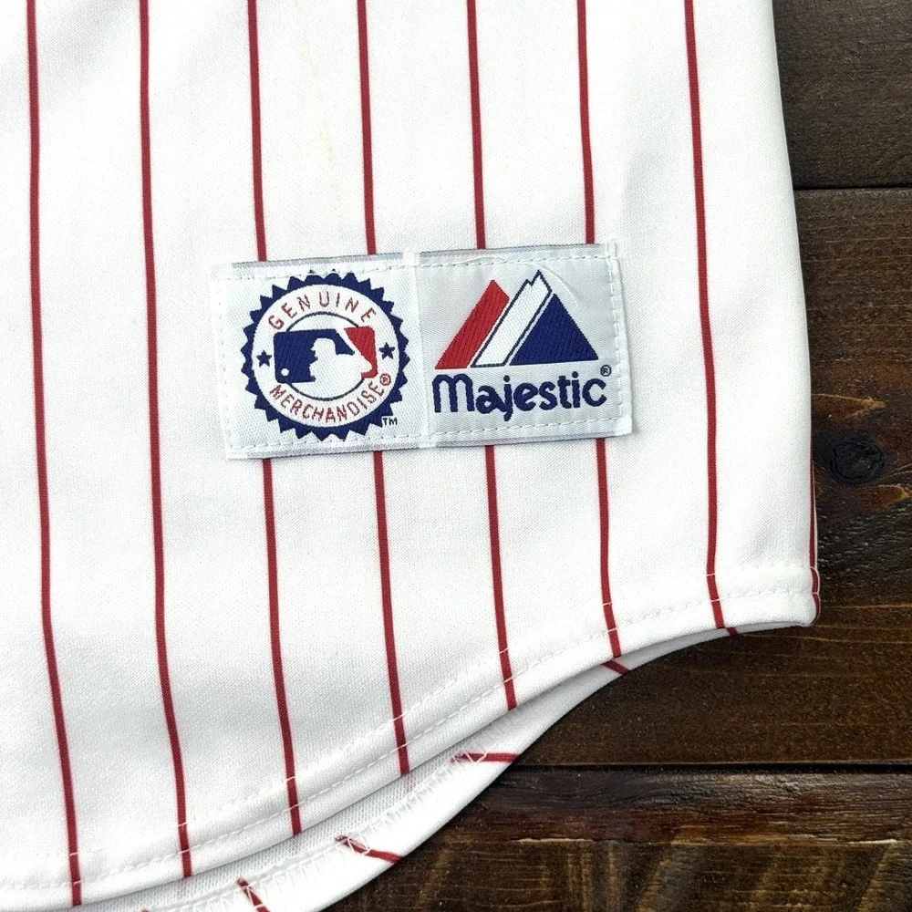 Cincinatti Reds # 3 Throwback‎ Majestic Pin Striped MLB Jersey Size Small 42